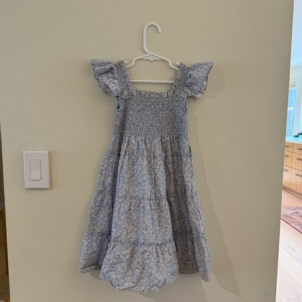 Quince Blue Floral Flutter Sleeve Kids Dress